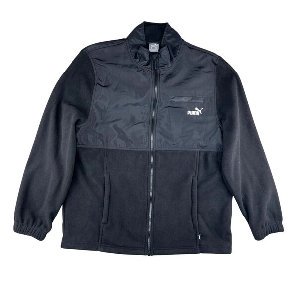 Puma Mens Black Zip-Up Fleece Jacket With Nylon Chest Panel & Logo Size XL - Picture 3 of 14